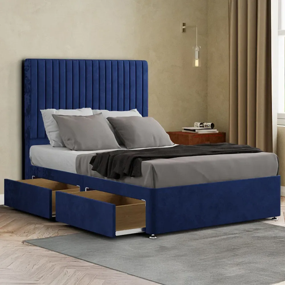 Maryland Single Divan Bed with 2 Drawer and Headboard - Navy