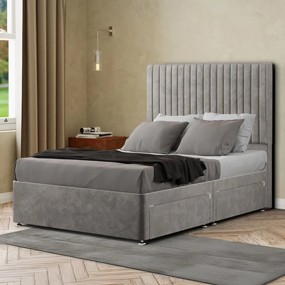Maryland Single Divan Bed with 2 Drawer and Headboard - Silver