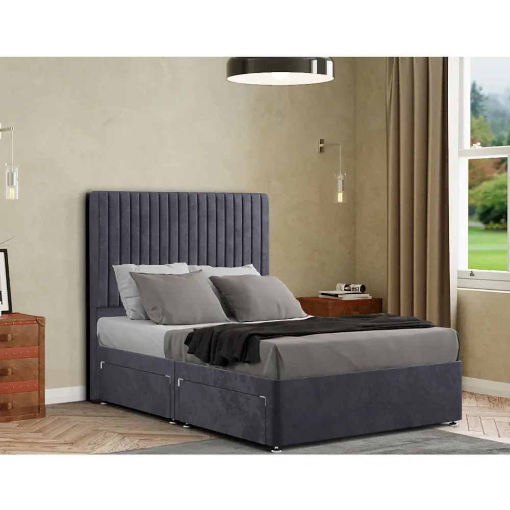 Maryland Single Divan Bed with 2 Drawer and Headboard - Steel