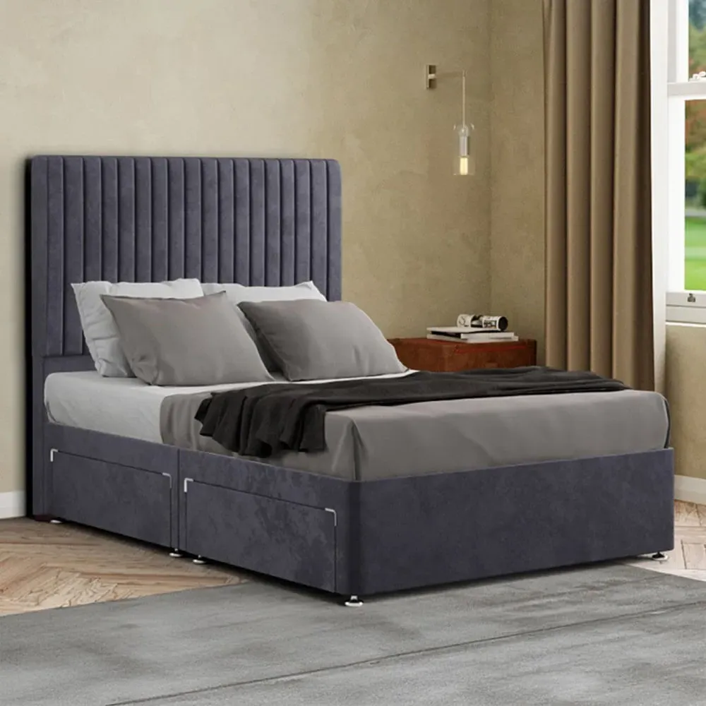 Maryland Single Divan Bed with 2 Drawer and Headboard - Steel