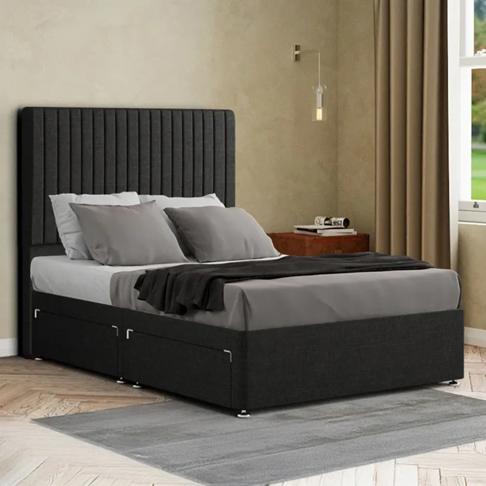 Maryland Small Double Divan Bed with 2 Drawer and Headboard - Black, Linen