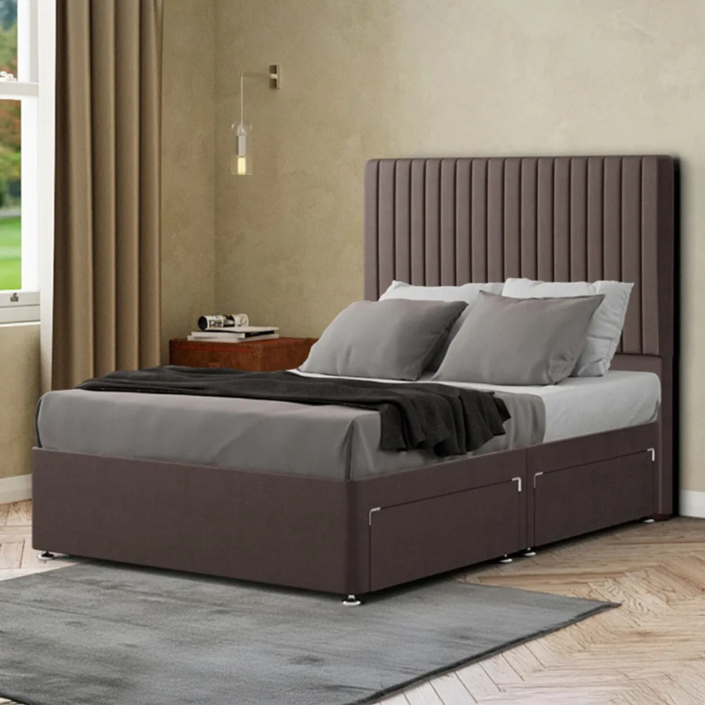 Maryland Small Double Divan Bed with 2 Drawer and Headboard - Grey, Malham Weave