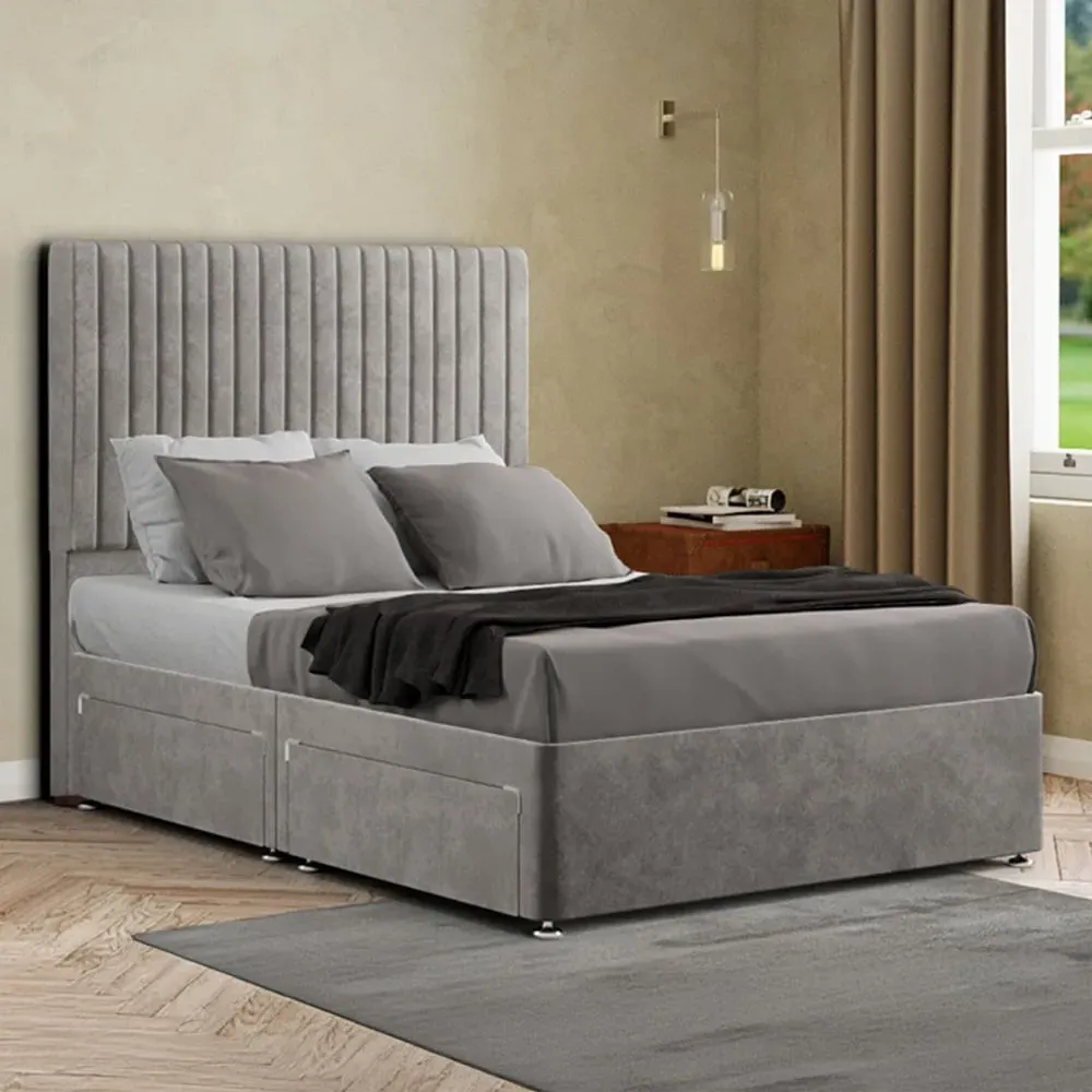 Maryland Small Double Divan Bed with 2 Drawer and Headboard - Silver, Plush