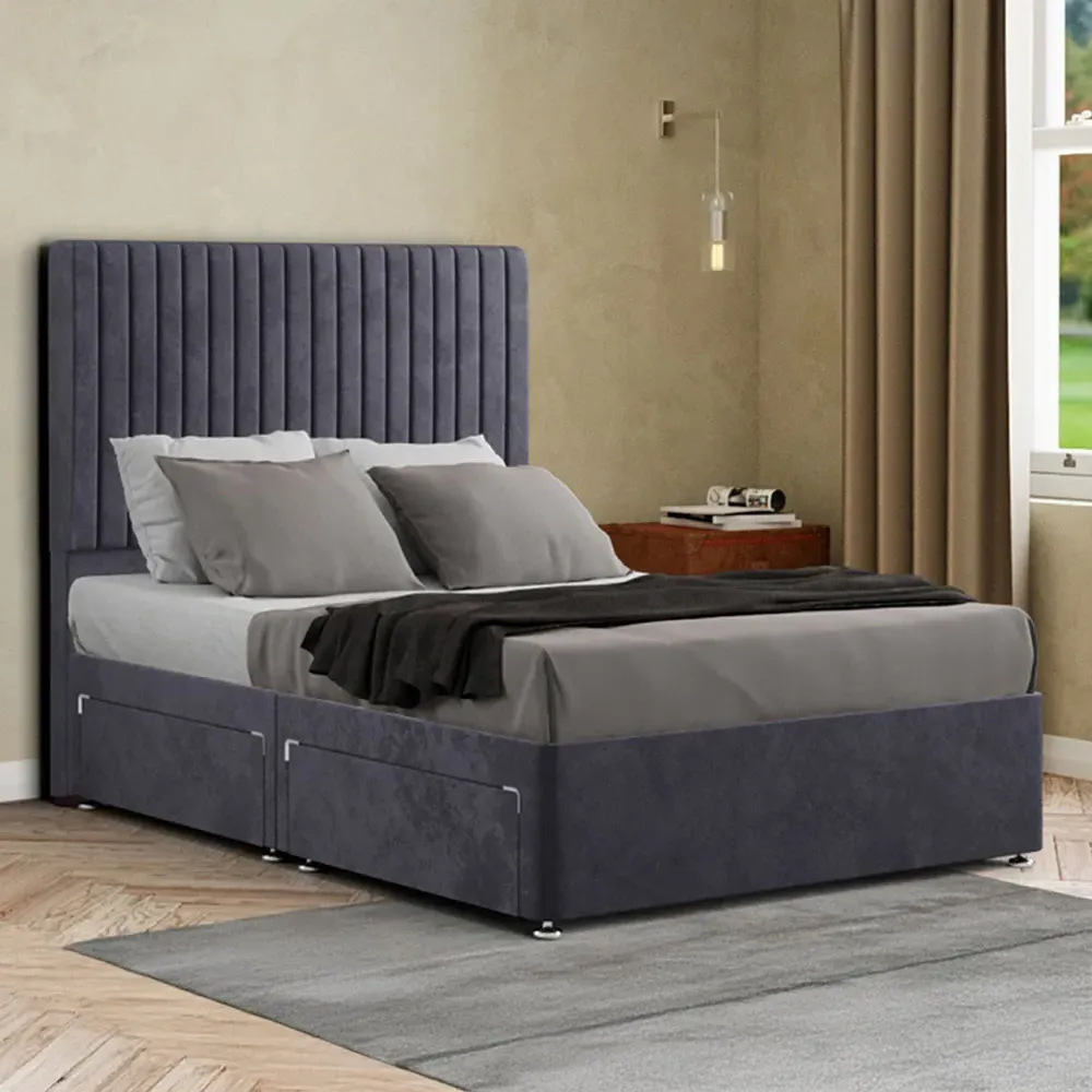 Maryland Small Double Divan Bed with 2 Drawer and Headboard - Silver
