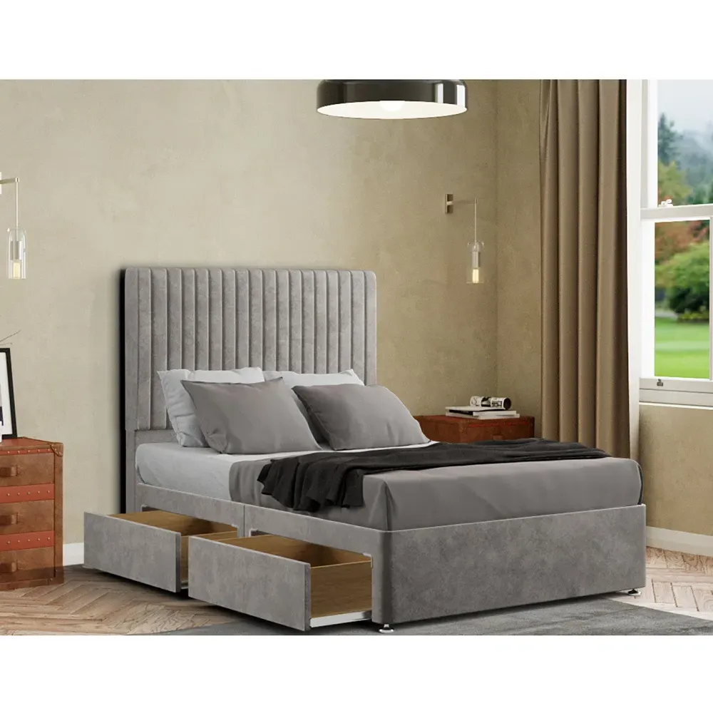 Maryland Super King Size Divan Bed with 2 Drawer and Headboard - Silver