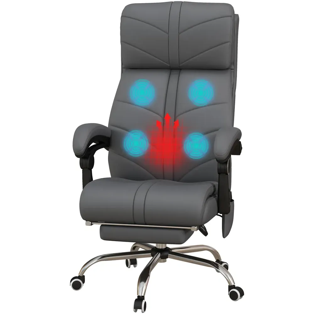Massage Office Chair with Footrest and Heat - Grey, PU Leather