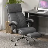 Massage Office Chair with Footrest and Heat - Grey, PU Leather