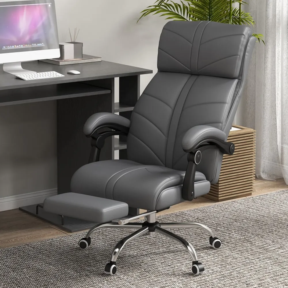 Massage Office Chair with Footrest and Heat - Grey, PU Leather
