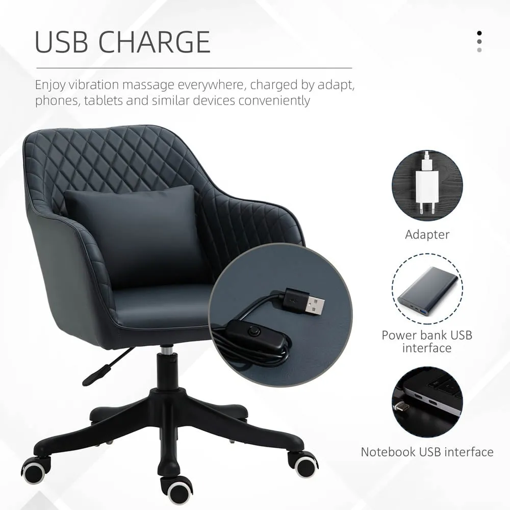 Massage Office Chair with USB - Blue, PU Leather