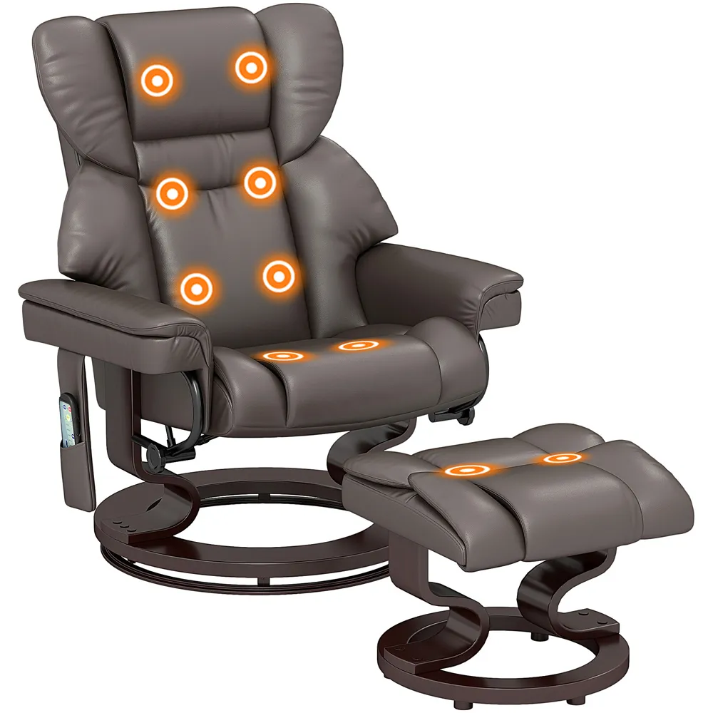 Massage Recliner Chair with Footstool - Brown