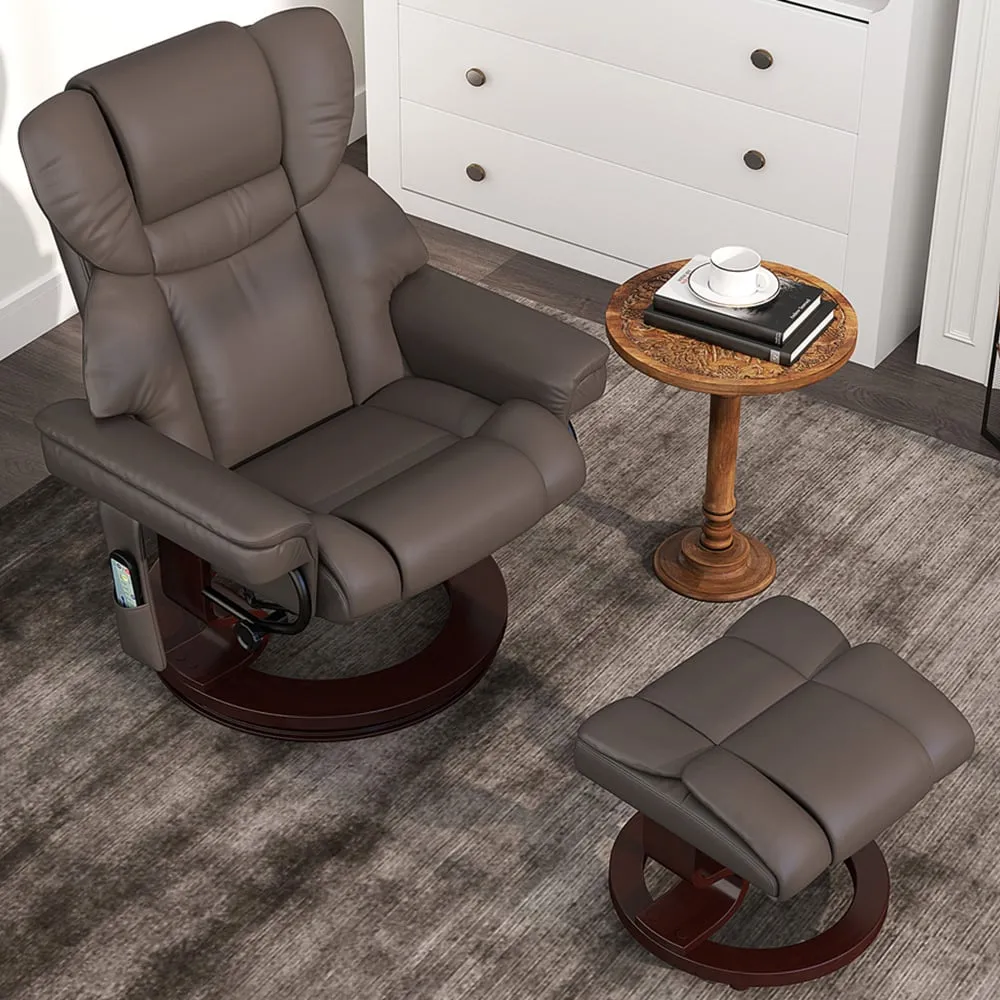 Massage Recliner Chair with Footstool - Brown image