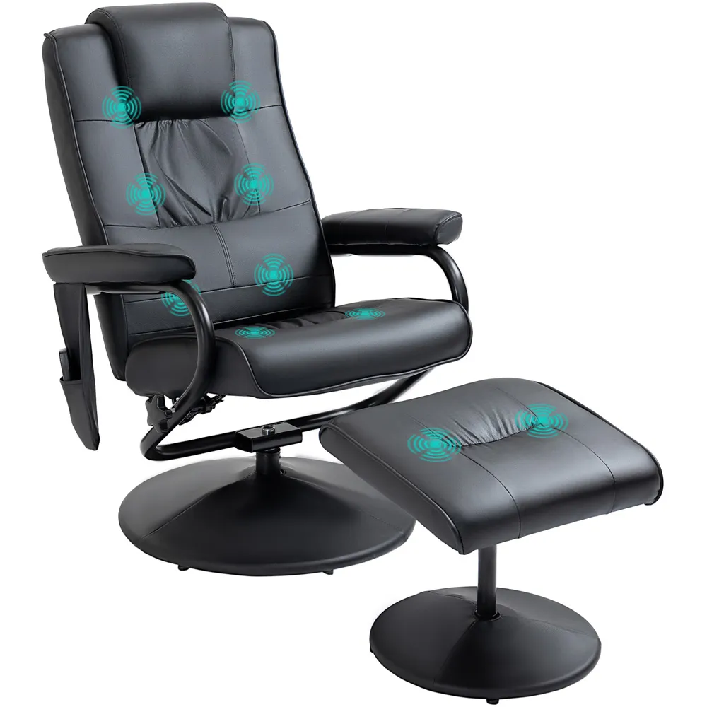 Massage Recliner Chair with Ottoman - Black, PU Leather