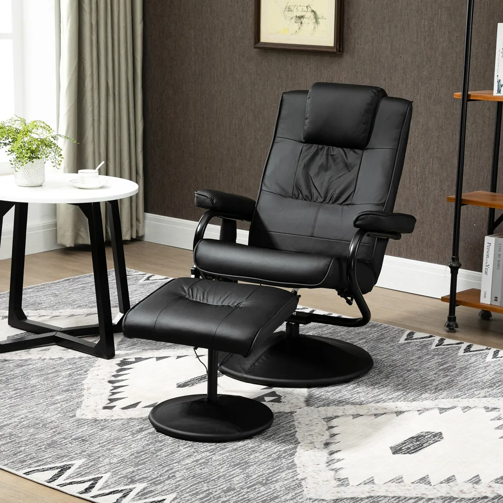 Massage Recliner Chair with Ottoman - Black, PU Leather