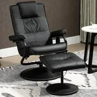 Massage Recliner Chair with Ottoman - Black, PU Leather