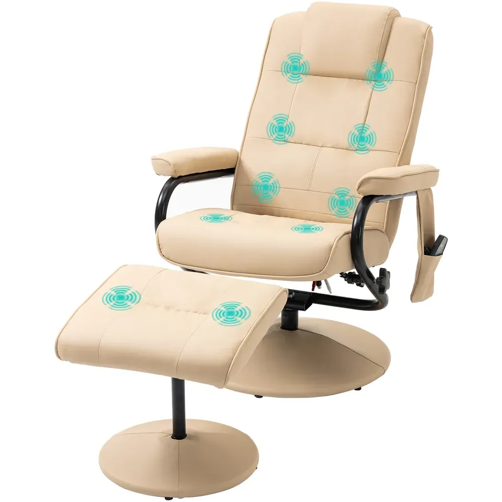 Massage Recliner Chair with Ottoman - Cream, PU Leather