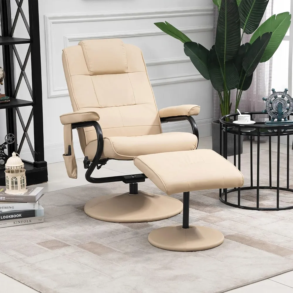 Massage Recliner Chair with Ottoman - Cream, PU Leather