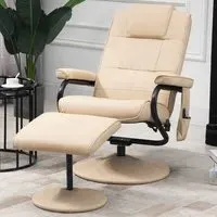 Massage Recliner Chair with Ottoman - Cream, PU Leather