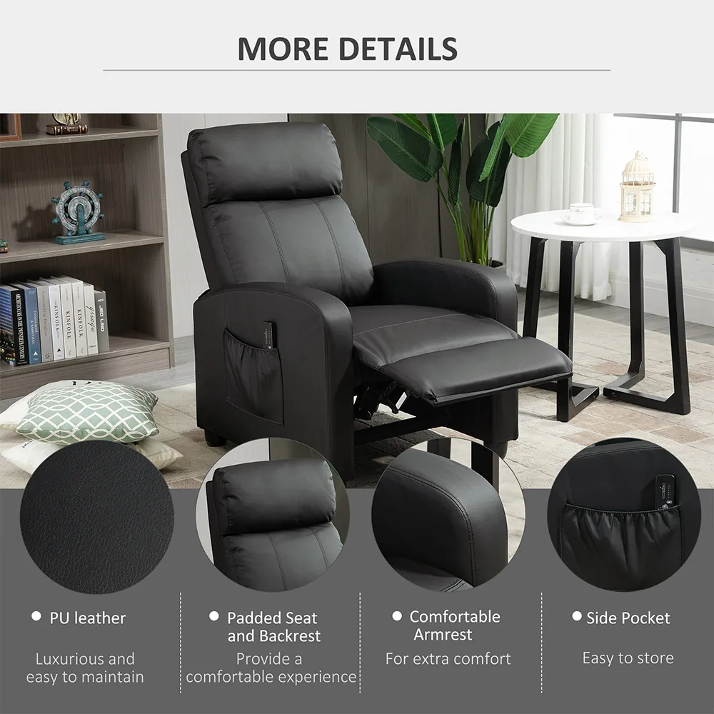 Massage Recliner Chair with Remote - Black, PU Leather