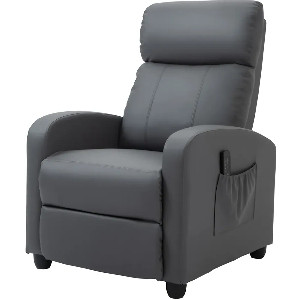 Massage Recliner Chair with Remote - Grey, PU Leather