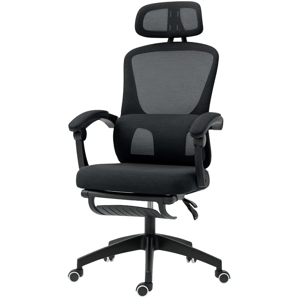 Mesh Ergonomic Office Chair with Footrest - Black