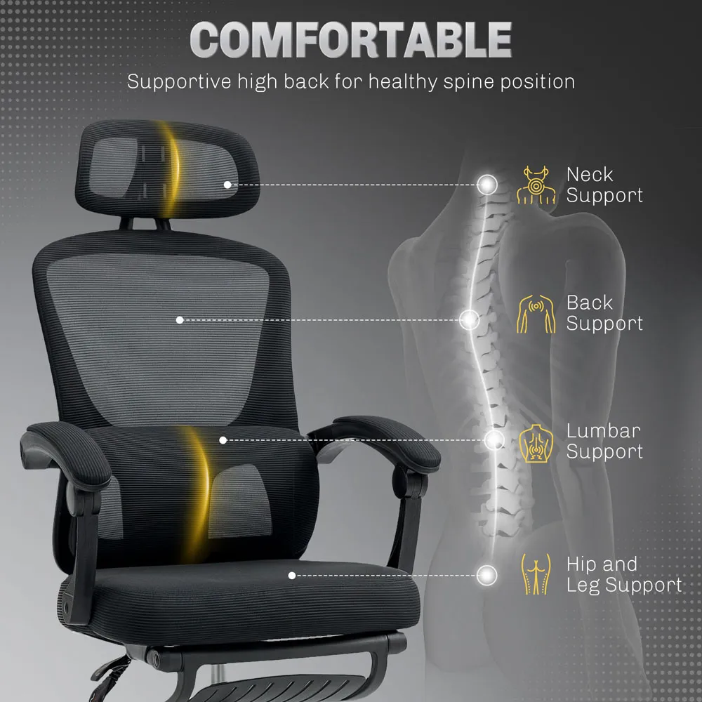 Mesh Ergonomic Office Chair with Footrest - Black