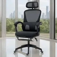 Mesh Ergonomic Office Chair with Footrest - Black