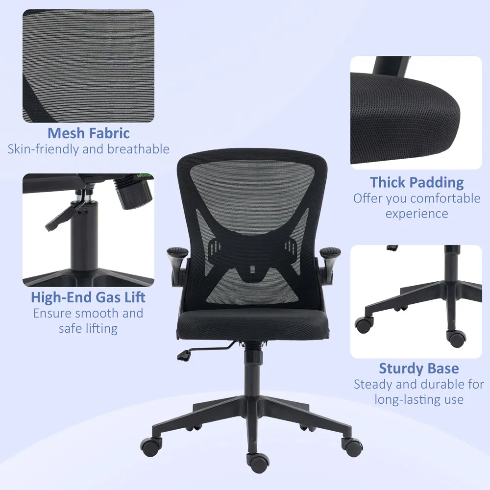 Mesh Office Chair with Flip Up Armrests - Black