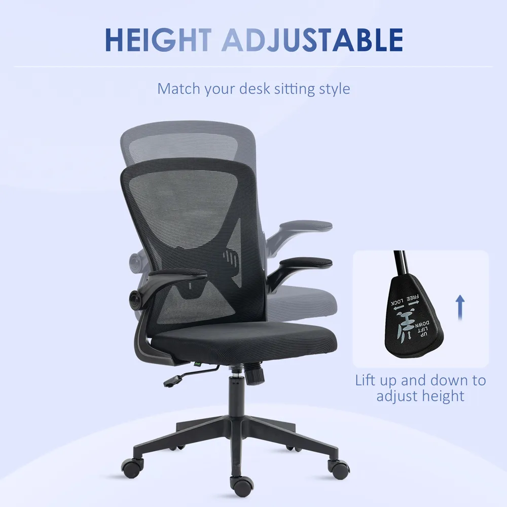 Mesh Office Chair with Flip Up Armrests - Black