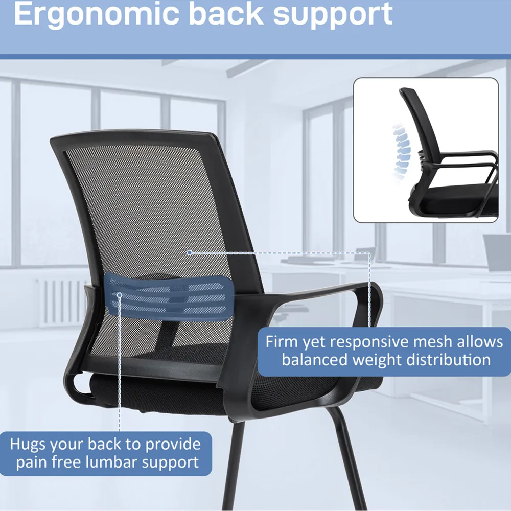 Mesh Office Chair with Sled Base - Black