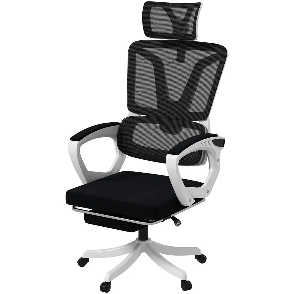 Mesh Recliner Swivel Desk Chair with Footrest - Black