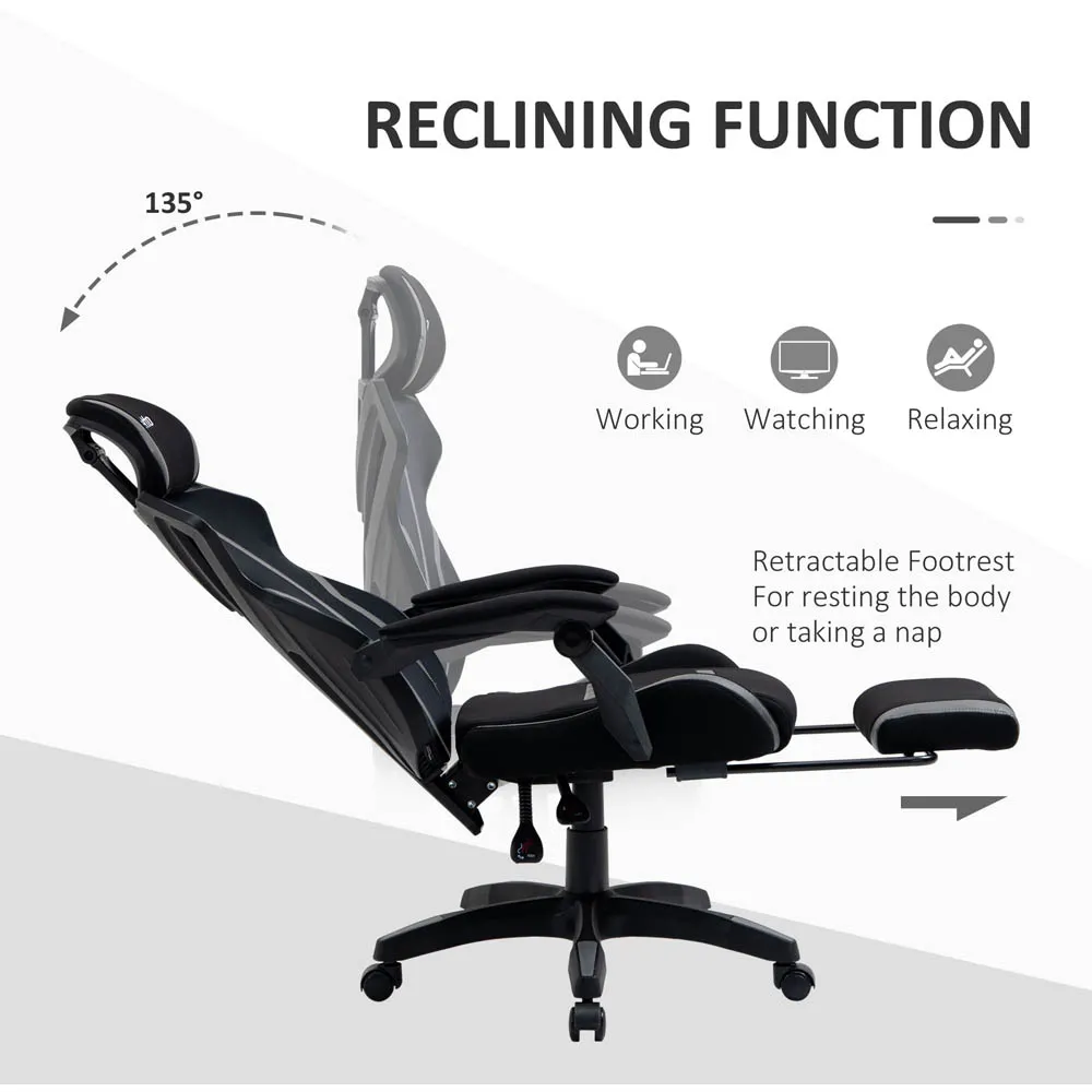 Mesh Swivel Office Chair with Footrest - Black