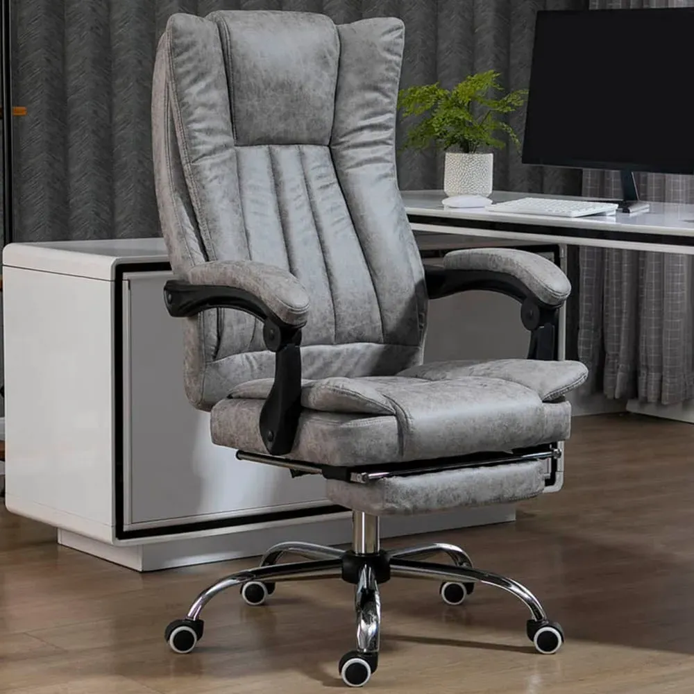 Microfibre Swivel Office Chair with Footrest - Grey