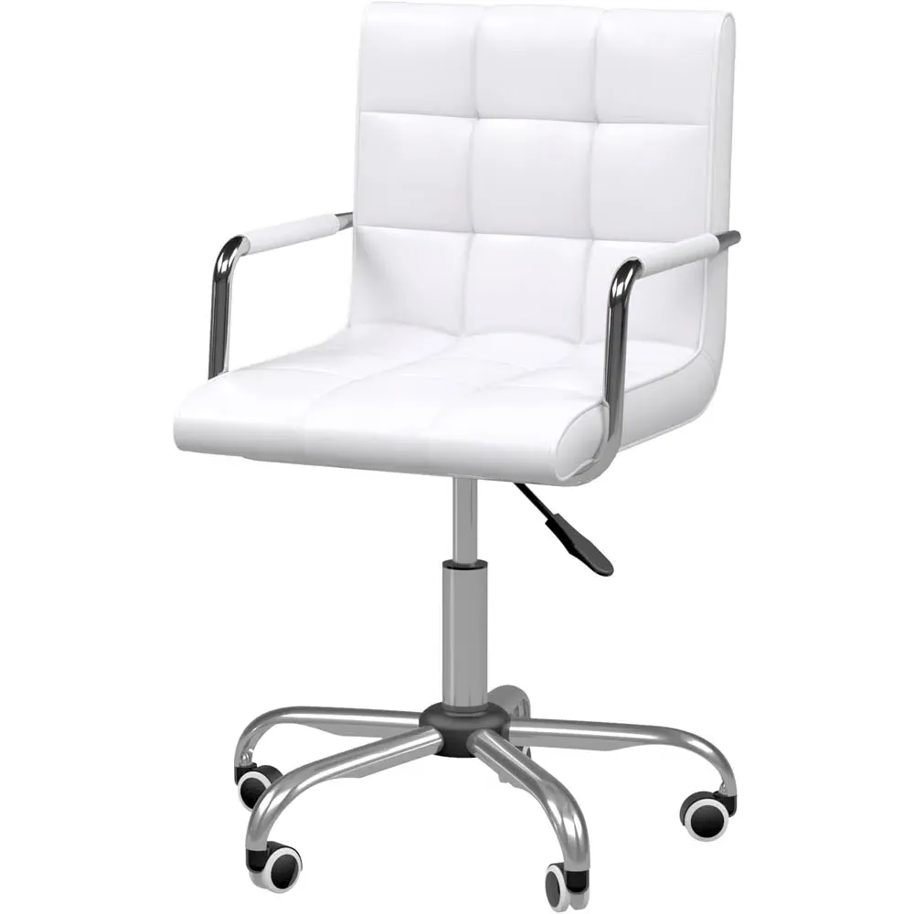 Mid Back Swivel Office Chair - White, PU Leather
