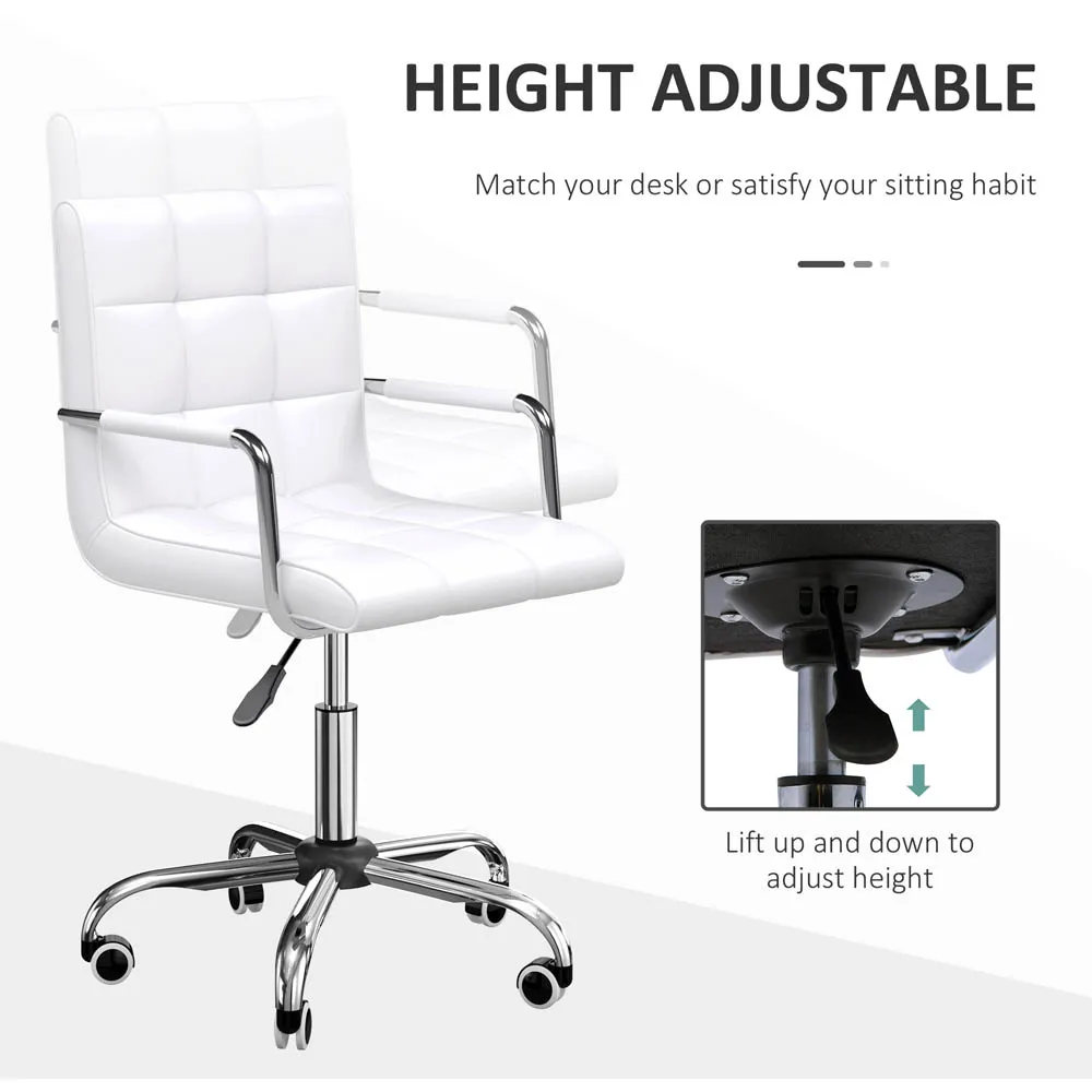 Mid Back Swivel Office Chair - White, PU Leather