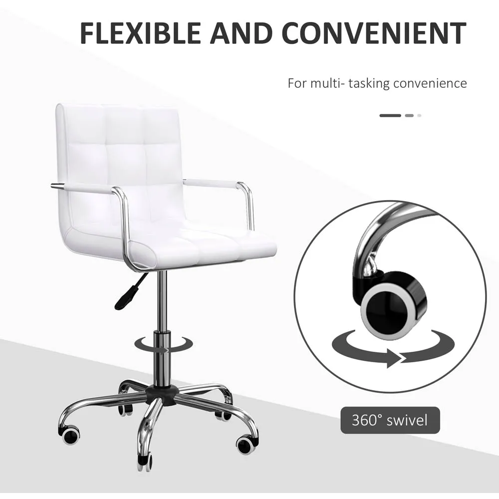Mid Back Swivel Office Chair - White, PU Leather