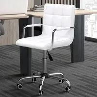 Mid Back Swivel Office Chair - White, PU Leather