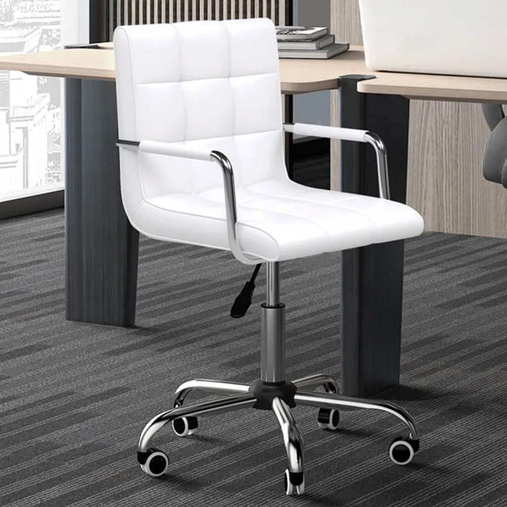 Mid Back Swivel Office Chair - White, PU Leather