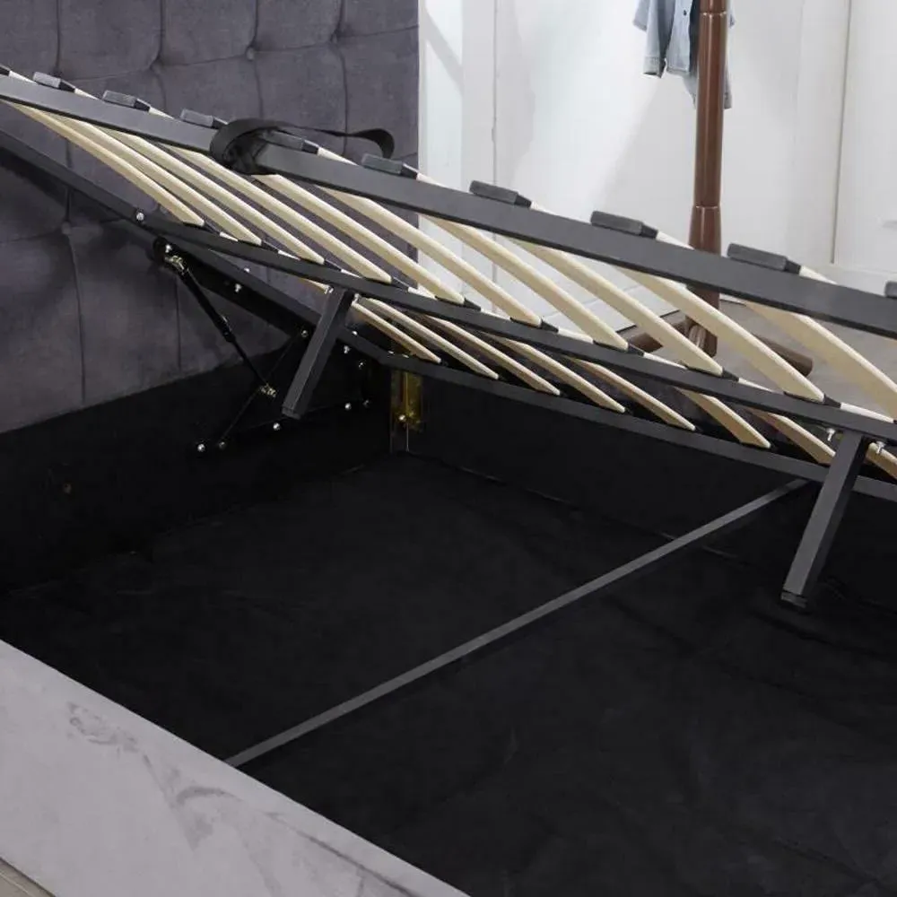 Milano Double Ottoman Bed with Storage - Grey, Velvet
