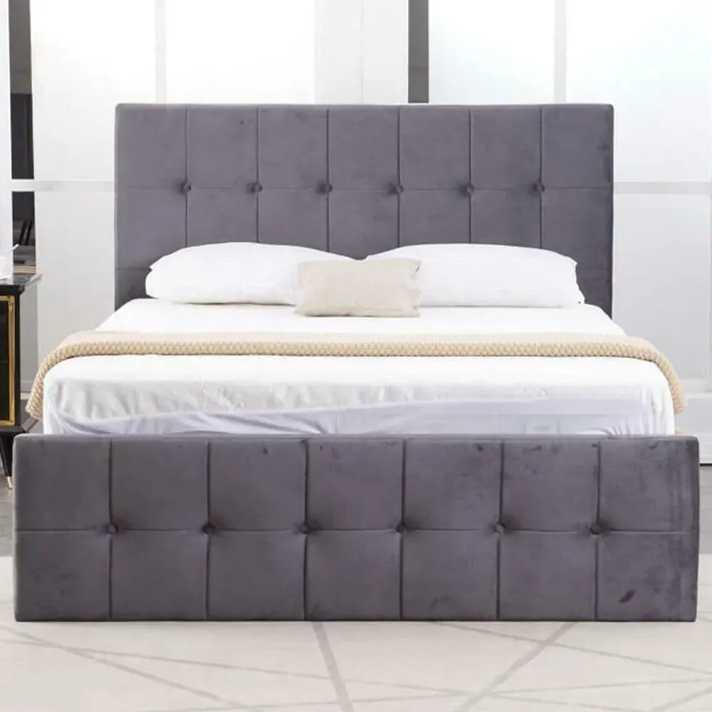 Milano Small Double Ottoman Bed with Mattress - Grey, Velvet