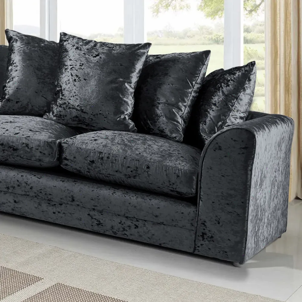 Mirana 3-Seater Sofa - Black, Crush Velvet