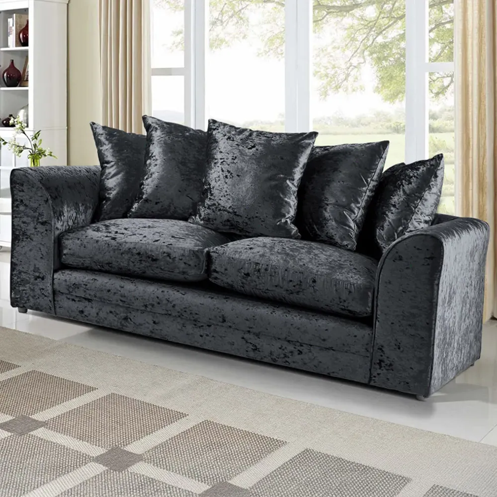 Mirana 3-Seater Sofa - Black, Crush Velvet