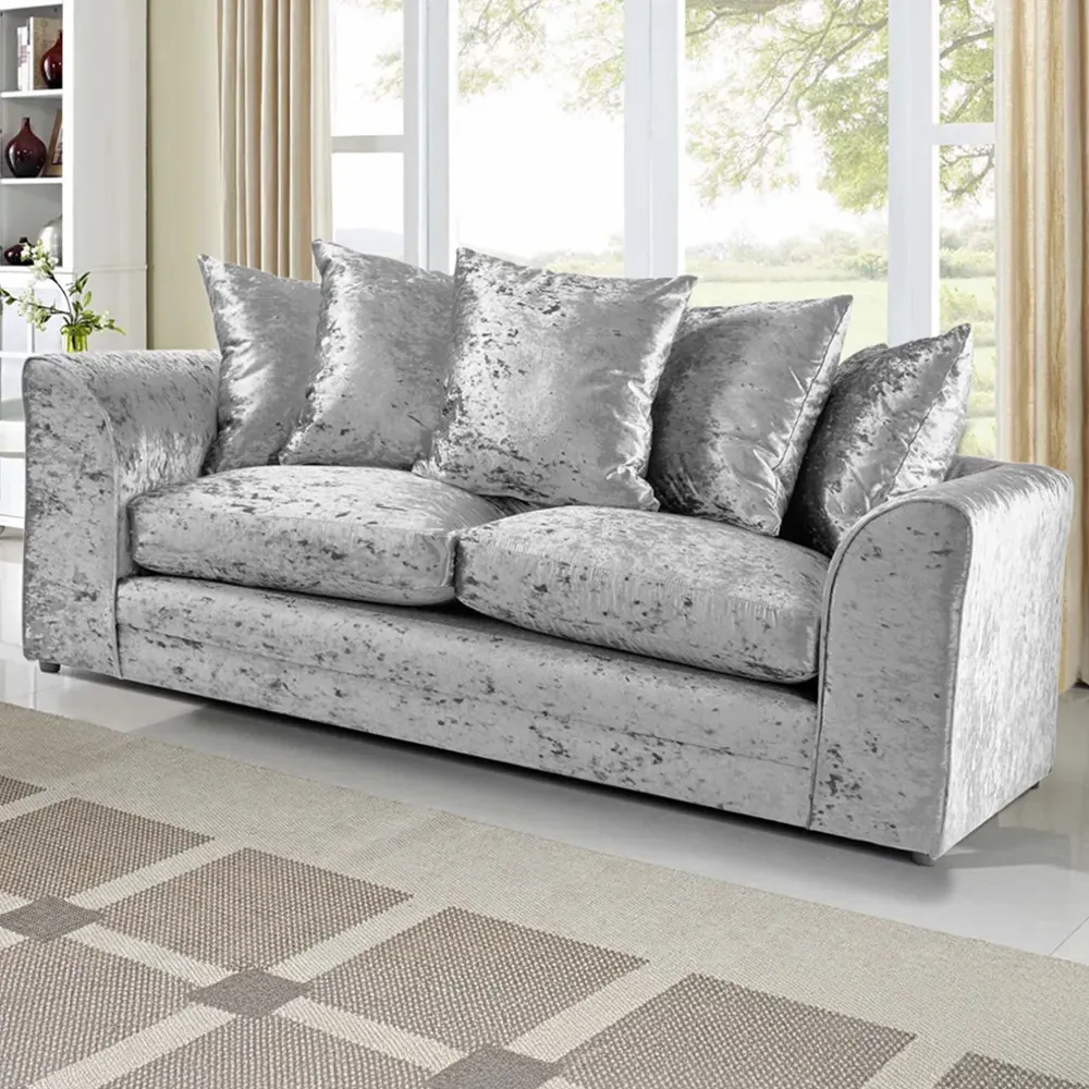 Mirana 3-Seater Sofa - Silver, Crush Velvet
