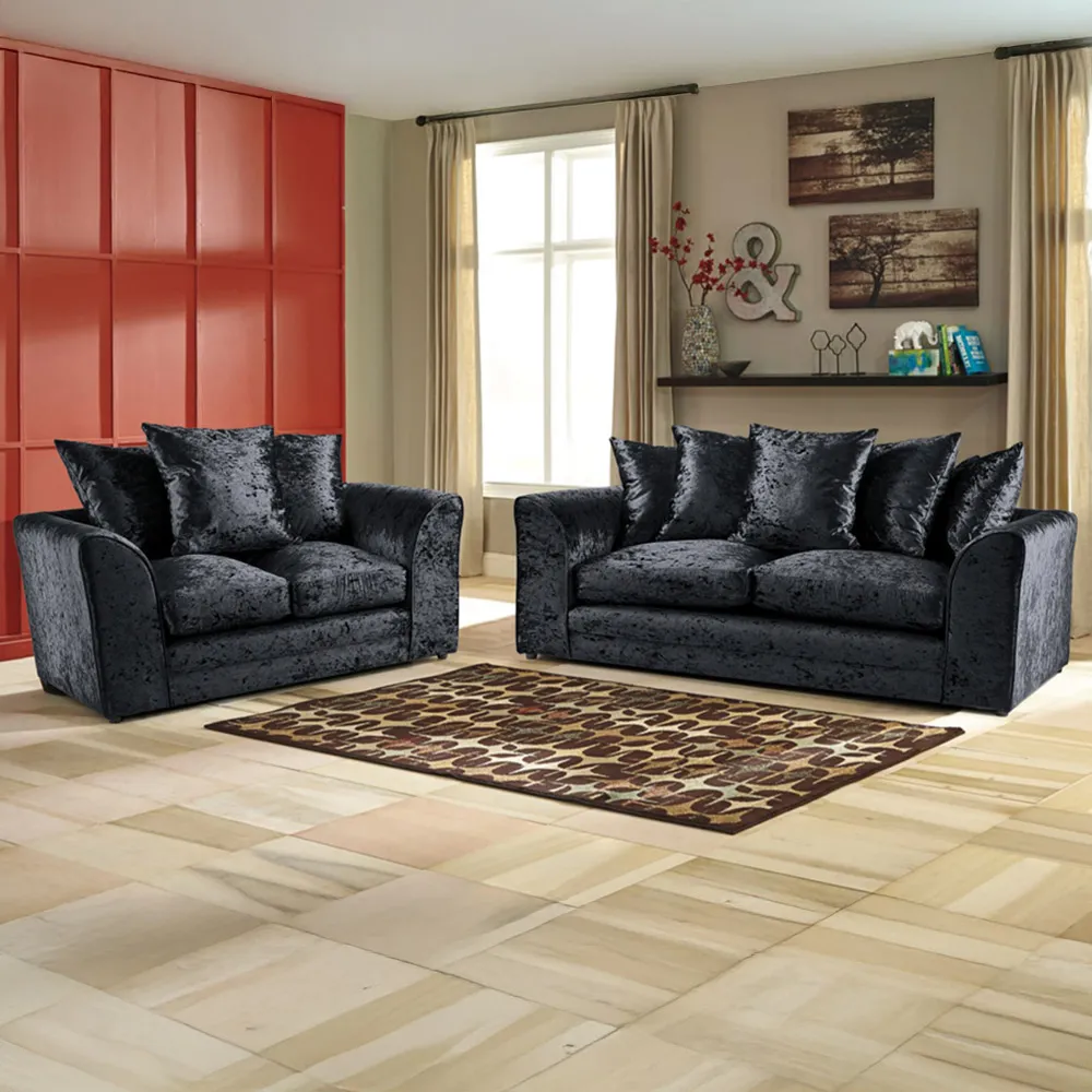 Mirana 5-Seater Sofa Set - Black, Crush Velvet image