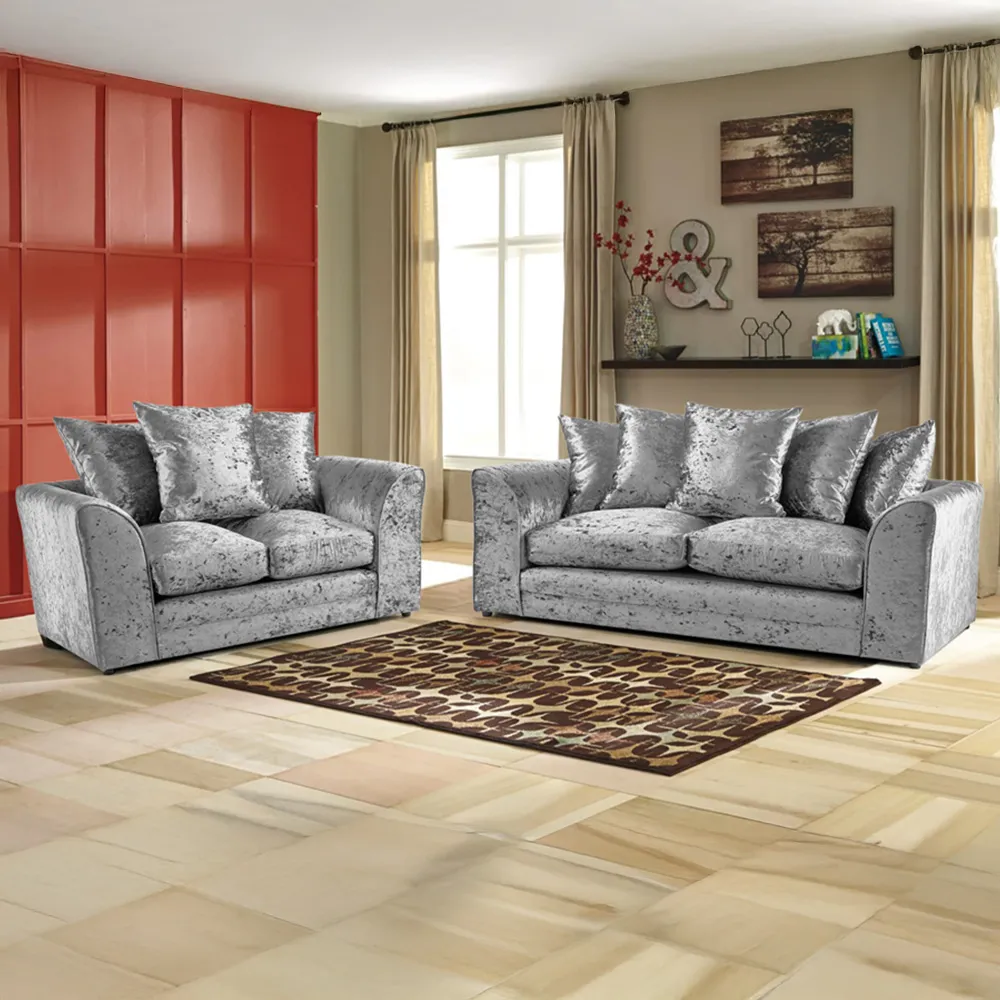 Mirana 5-Seater Sofa Set - Silver, Crush Velvet