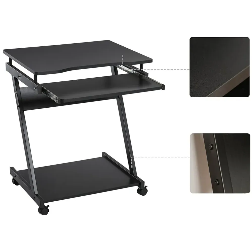 Movable Computer Desk with Wheels - Black