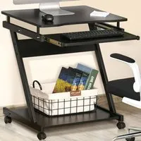 Movable Computer Desk with Wheels - Black