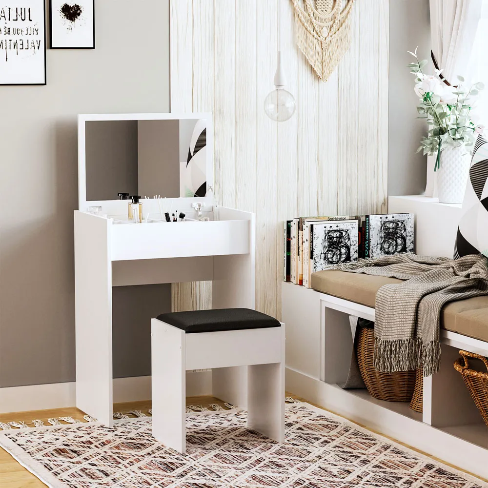 Multipurpose Dressing Table Set with Mirror - White