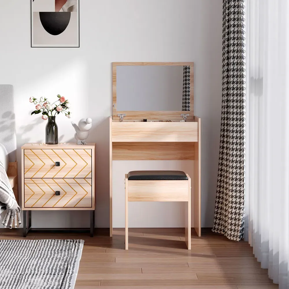 Multipurpose Dressing Table Set with Mirror - Wood