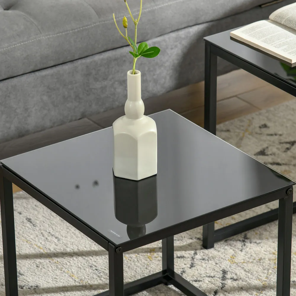 Nest of Tables Set of 2 - Black, Glass