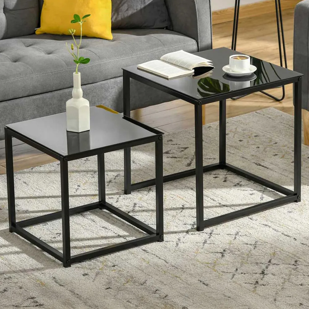 Nest of Tables Set of 2 - Black, Glass